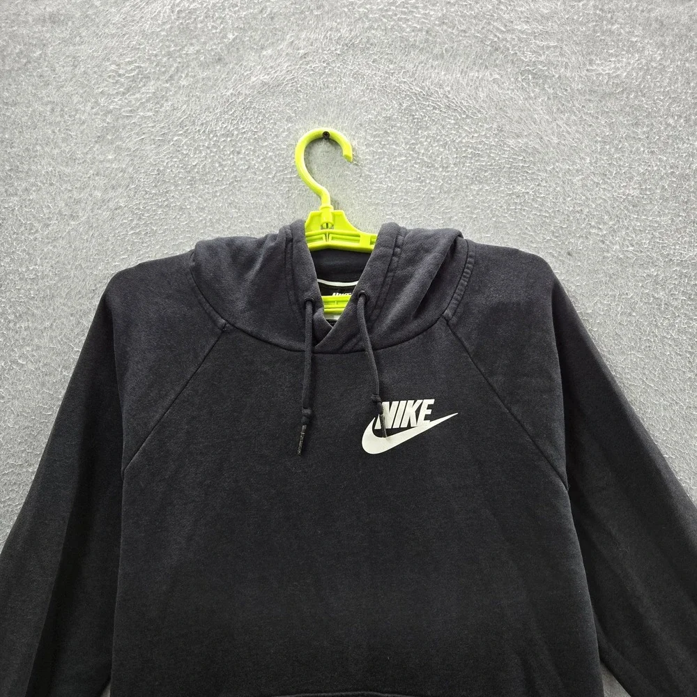 Nike Men Hoodie L Black Fleece Swoosh CI1192-010 Pullover Logo READ